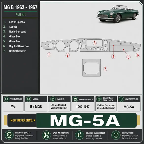 MG B 1962-1967 set completo kit rivestimento cruscotto e interni 3D
