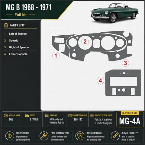 MG B 1968-1971 set completo kit rivestimento cruscotto e interni 3D