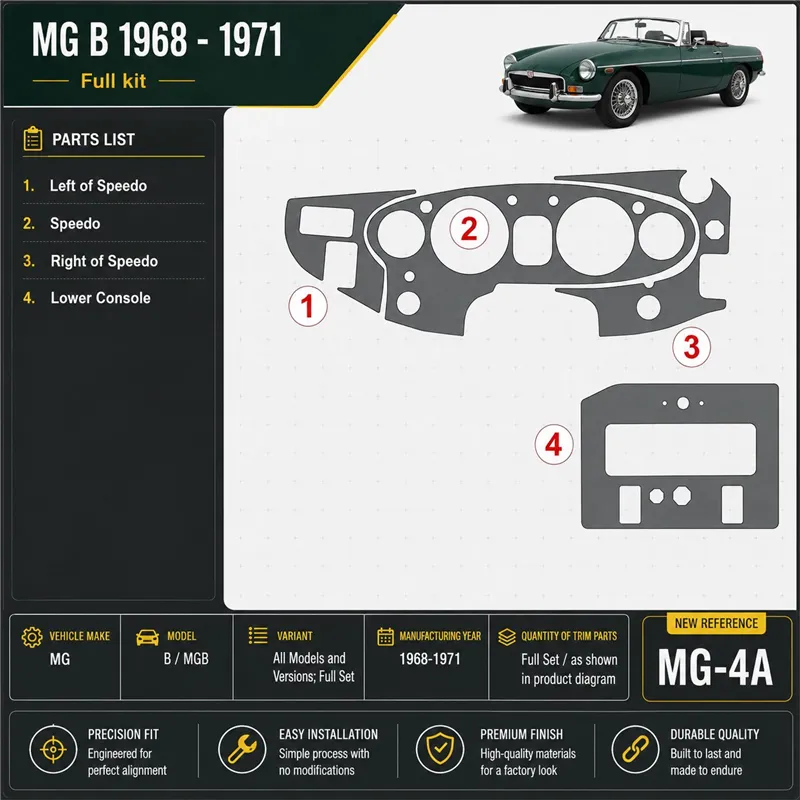 MG B 1968-1971 set completo kit rivestimento cruscotto e interni 3D