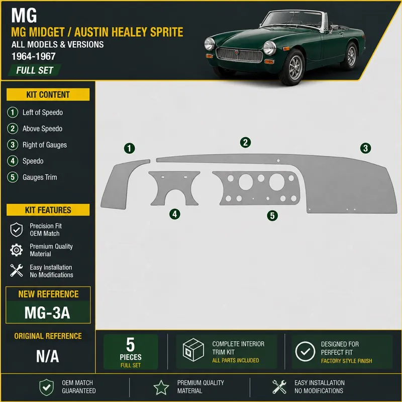 MG Midget/Austin Healey Sprite 1964-1967 set completo kit rivestimento cruscotto e interni 3D