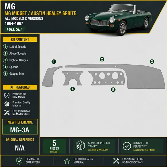 MG Midget/Austin Healey Sprite 1964-1967 set completo kit rivestimento cruscotto e interni 3D