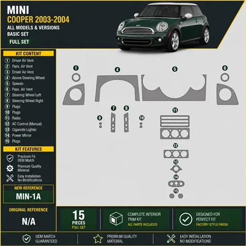 Mini Cooper 2003-2004 set completo kit rivestimento cruscotto e interni 3D