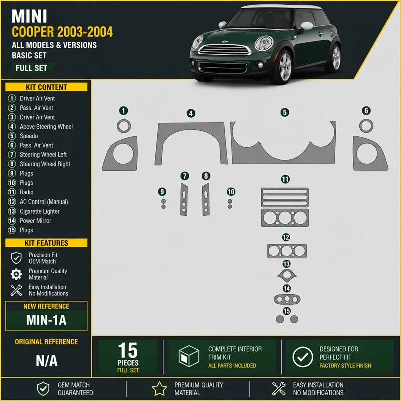 Mini Cooper 2003-2004 set completo kit rivestimento cruscotto e interni 3D