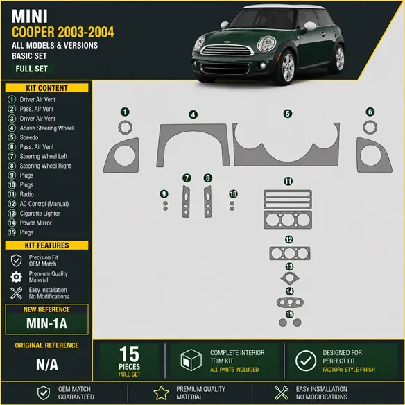 Mini Cooper 2003-2004 set completo kit rivestimento cruscotto e interni 3D