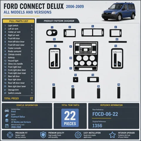 Ford Connect Delux 2006-2009 kit rivestimento cruscotto e interni 3D 22 pezzi