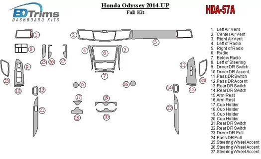 Honda Odyssey 2014-UP Full Set Cruscotto BD Rivestimenti interni