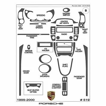 Porsche 911 1999-2000 Basic Mascherine sagomate per rivestimento cruscotti 