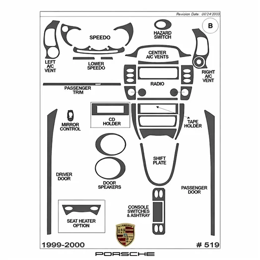 Porsche 911 1999-2000 Basic Mascherine sagomate per rivestimento cruscotti 