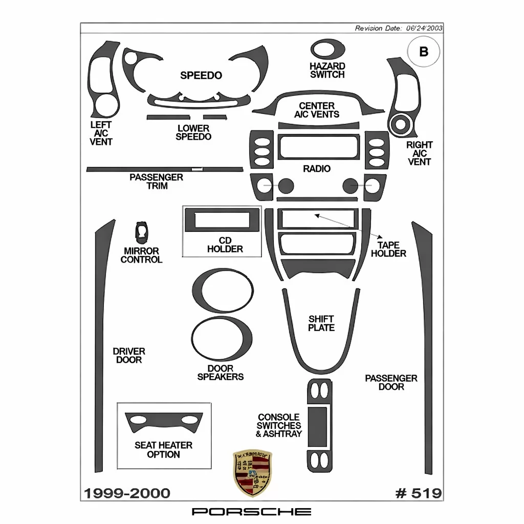 Porsche 911 1999-2000 Basic Mascherine sagomate per rivestimento cruscotti 