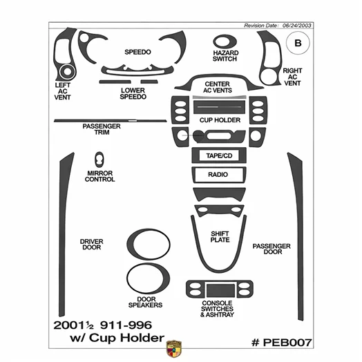 Porsche 911 2001½ Basic Mascherine sagomate per rivestimento cruscotti 