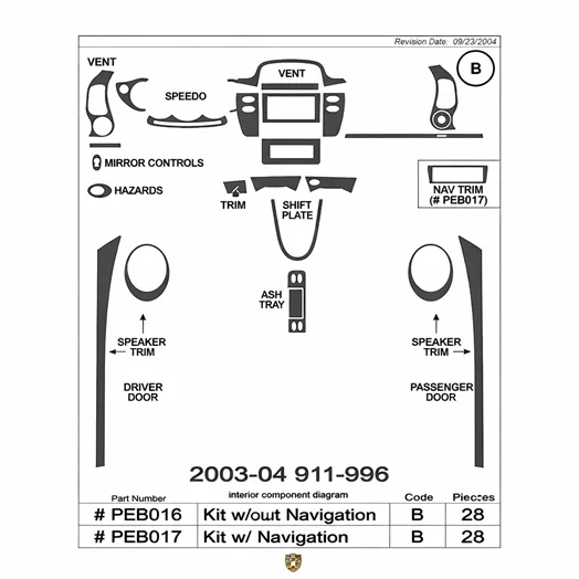 Porsche 911 2003-2004 Basic Mascherine sagomate per rivestimento cruscotti 