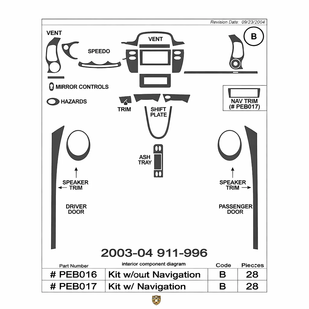 Porsche 911 2003-2004 Basic Mascherine sagomate per rivestimento cruscotti 