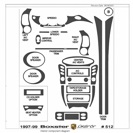 Porsche Boxster 1997-1999 Full Mascherine sagomate per rivestimento cruscotti