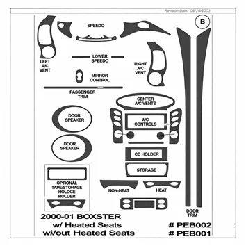 Porsche Boxster 2000-2001 Full Mascherine sagomate per rivestimento cruscotti