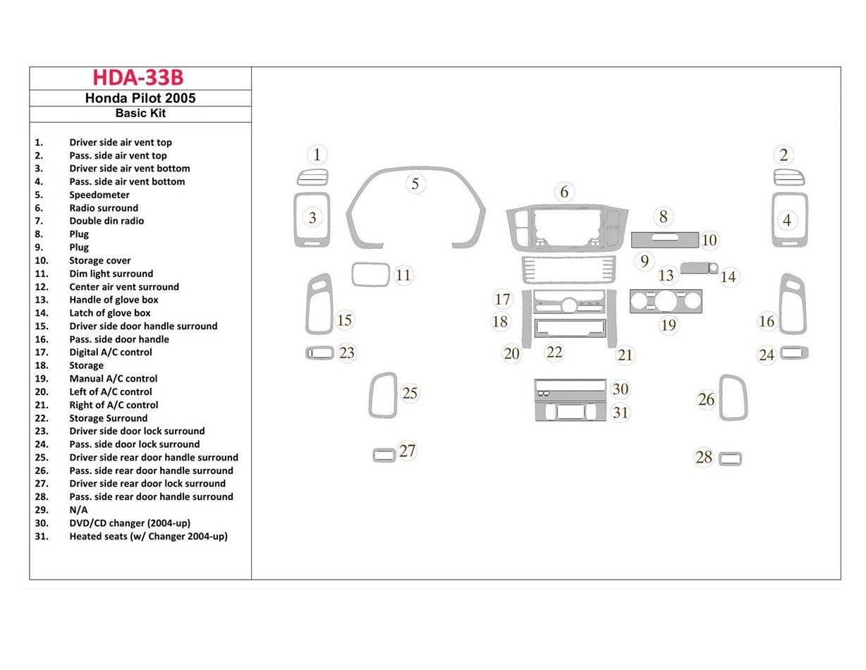 Honda Pilot 2005-2005 Basic Set, OEM Compliance Cruscotto BD Rivestimenti interni