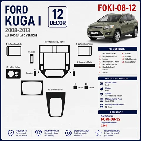 Ford Kuga I 2008-2013 kit rivestimento cruscotto e interni 3D 12 pezzi 2