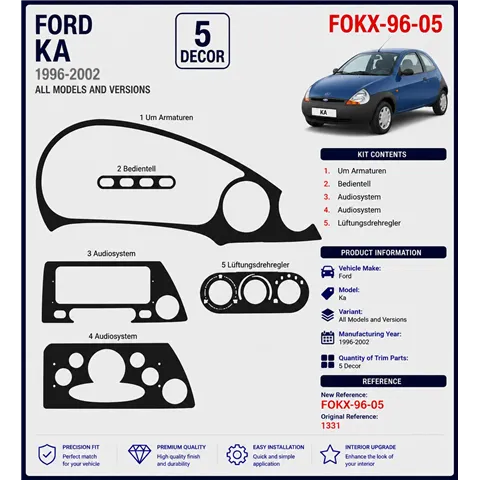 Ford Ka 1996-2002 kit rivestimento cruscotto e interni 3D 5 pezzi 2