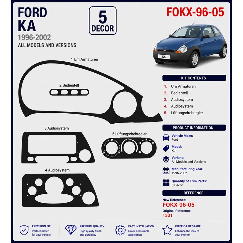 Ford Ka 1996-2002 kit rivestimento cruscotto e interni 3D 5 pezzi