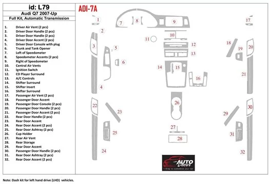 Audi Q7 2007-UP Full Set, Automatic Gear, Aluminum OEM Cruscotto BD Rivestimenti interni