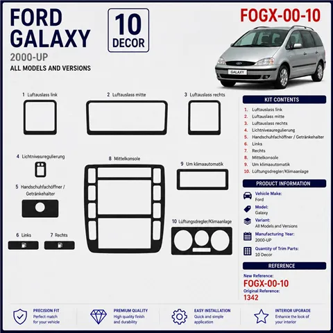 Ford Galaxi 2000-in poi kit rivestimento cruscotto e interni 3D 10 pezzi 2