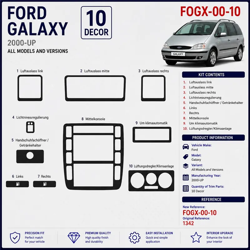 Ford Galaxi 2000-in poi kit rivestimento cruscotto e interni 3D 10 pezzi