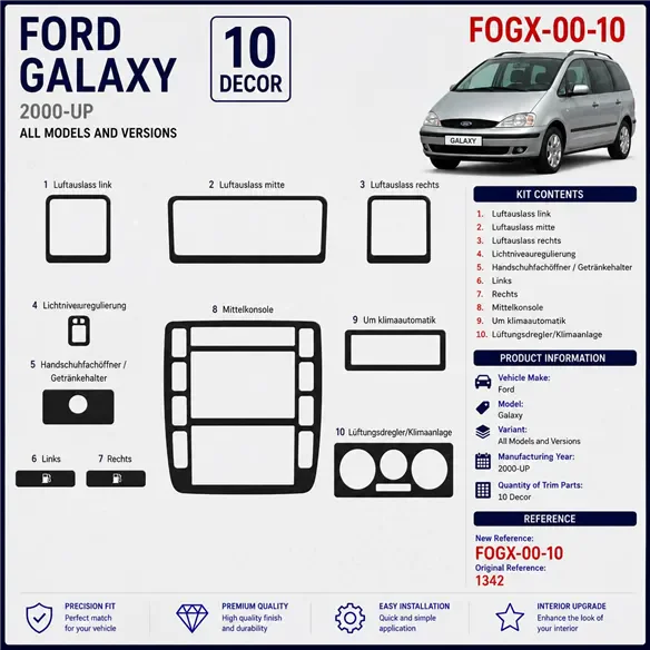 Ford Galaxi 2000-in poi kit rivestimento cruscotto e interni 3D 10 pezzi
