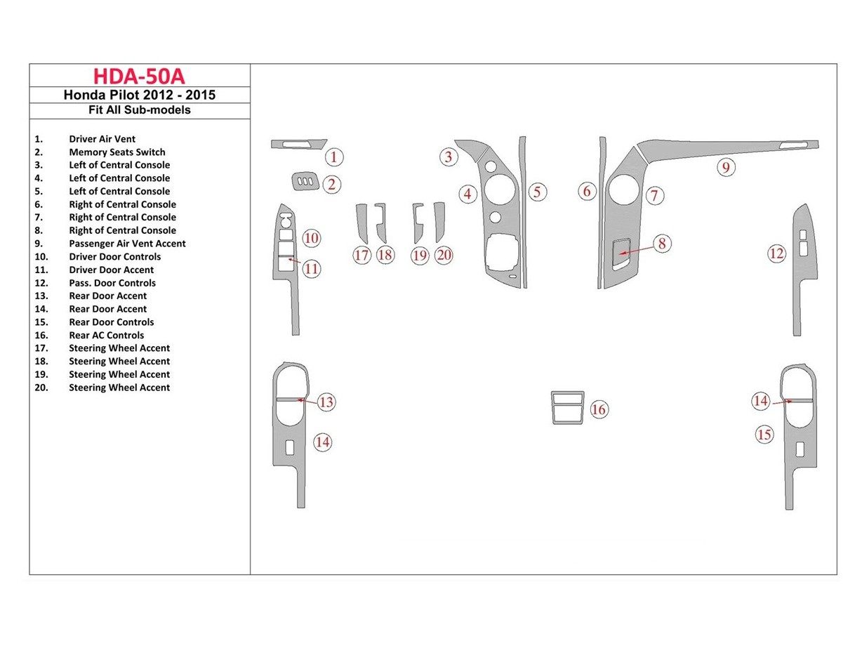 Honda Pilot 2012-UP Cruscotto BD Rivestimenti interni Honda Pilot 2012-UP Cruscotto BD Rivestimenti interni