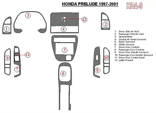 Honda Prelude 1997-2001 Full Set Cruscotto BD Rivestimenti interni Honda Prelude 1997-2001 Full Set Cruscotto BD Rivestimenti interni