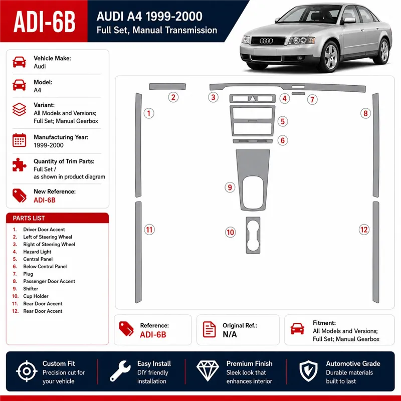 Audi A4 1999-2000 set completo; cambio manuale kit rivestimento cruscotto e interni 3D