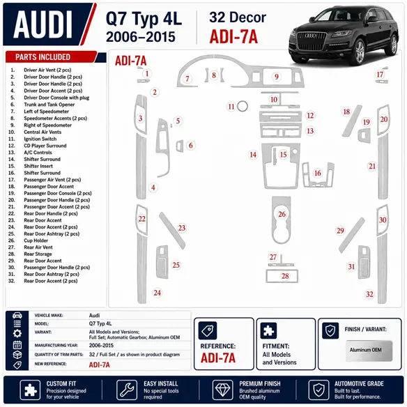 Audi Q7 2007-in poi set completo; cambio automatico; alluminio OEM kit rivestimento cruscotto e interni 3D