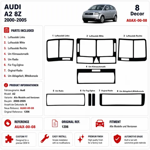 Audi A2 2000-2005 kit cruscotto 3D, 8 pezzi 2