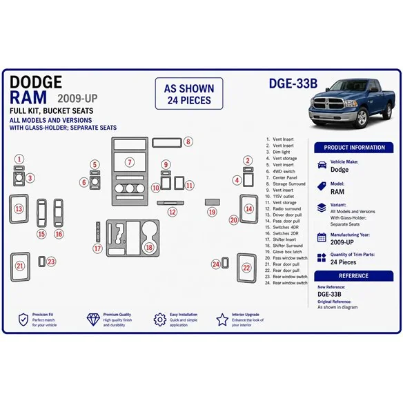 Dodge Ram 2009+ con portabicchiere, sedili separati kit cruscotto 3D