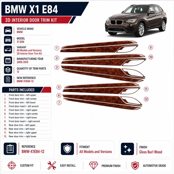 BMW X1 E84 2009-2015 3D kit rivestimento porte interne kit rivestimento cruscotto e interni 3D 12 pezzi