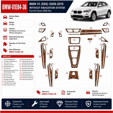 BMW X1 E84 2009-2015 senza navigazione kit rivestimento cruscotto e interni 3D 36 pezzi