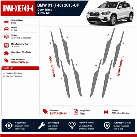 BMW X1 F48 2015-in poi kit rivestimento cruscotto e interni 3D 4 pezzi