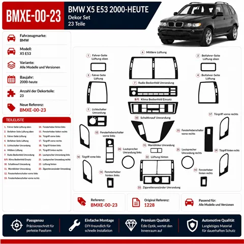 BMW X5 E53 2000-in poi kit rivestimento cruscotto e interni 3D 23 pezzi