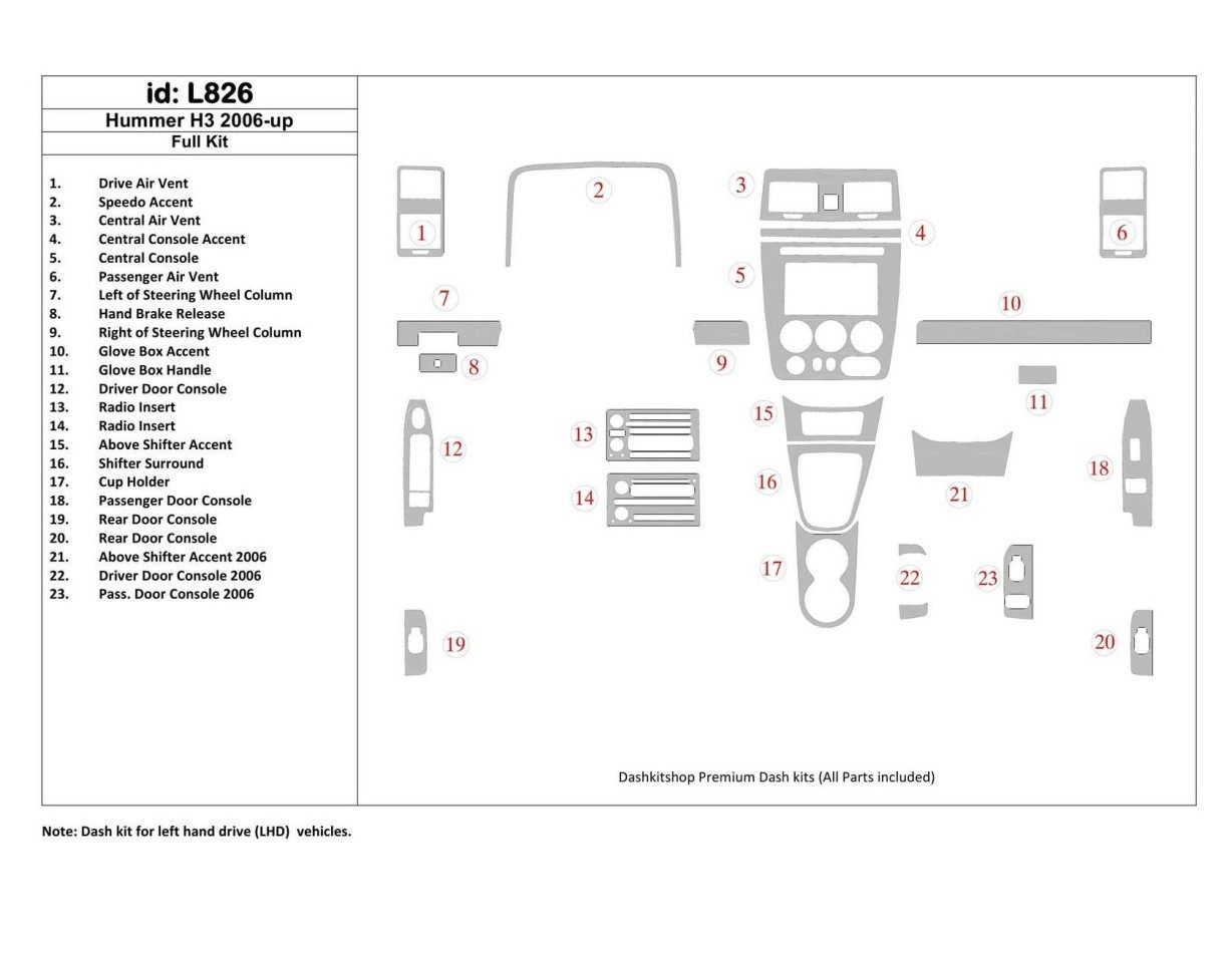 Hummer H3 2006-UP Full Set Cruscotto BD Rivestimenti interni