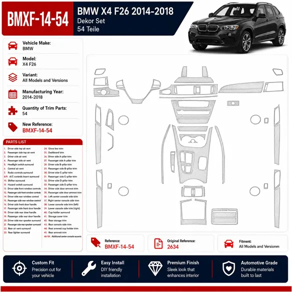 BMW X4 F26 2014-2018 kit rivestimento cruscotto e interni 3D 54 pezzi