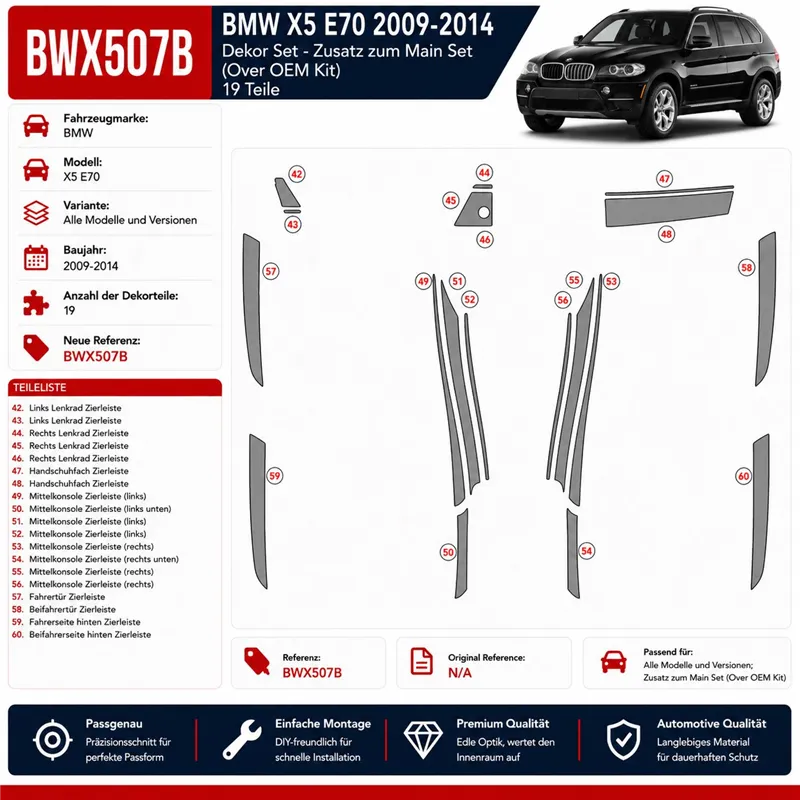 BMW X5 E70 2009-2014 Main Set kit rivestimento cruscotto e interni 3D 19 pezzi