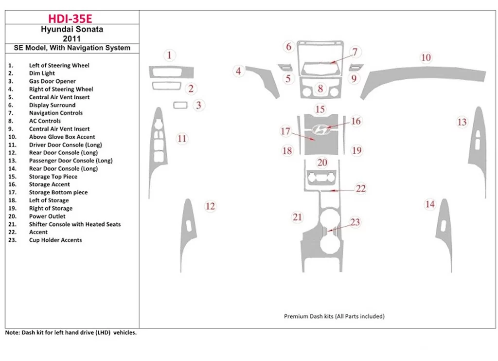 Hyundai Sonata 2011-UP SE Model, With NAVI Mascherine sagomate per rivestimento cruscotti 