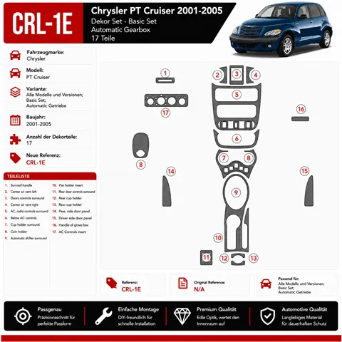 Chrysler PT Cruiser 2001-2005 Basic Set; cambio automatico kit rivestimento cruscotto e interni 3D 17 pezzi