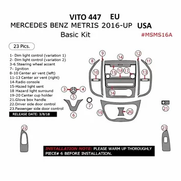 Mercedes Vito W447 Metris 2015 Mascherine sagomate per rivestimento cruscotti 23-Decori 2