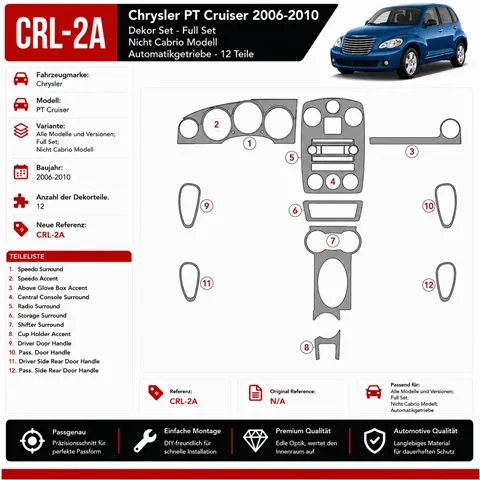 Chrysler PT Cruiser 2006-in poi set completo kit rivestimento cruscotto e interni 3D 2