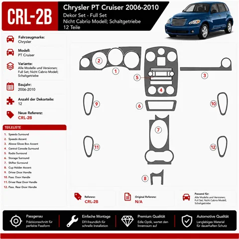 Chrysler PT Cruiser 2006-in poi set completo; ?? Folding Roof Cabrio; cambio manuale kit rivestimento cruscotto e interni 3D