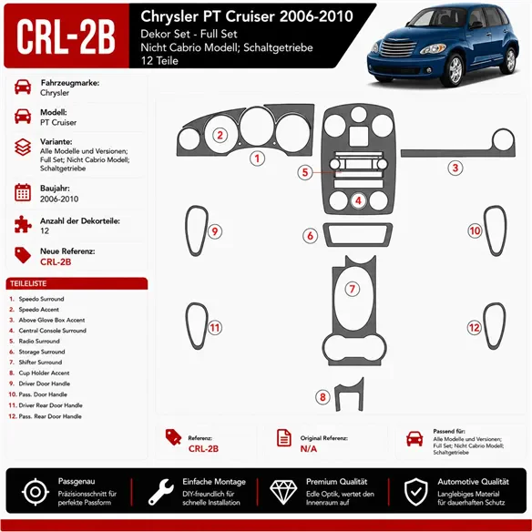 Chrysler PT Cruiser 2006-in poi set completo; ?? Folding Roof Cabrio; cambio manuale kit rivestimento cruscotto e interni 3D