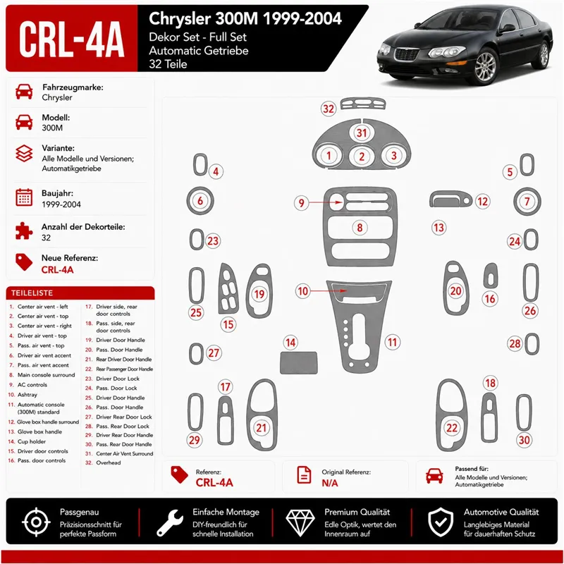 Chrysler 300M 1999-in poi Chrysler 300M; cambio automatico kit rivestimento cruscotto e interni 3D