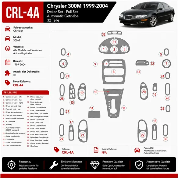 Chrysler 300M 1999-in poi Chrysler 300M; cambio automatico kit rivestimento cruscotto e interni 3D