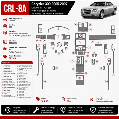 Chrysler 300 2005-2007 set completo; con sistema di navigazione kit rivestimento cruscotto e interni 3D