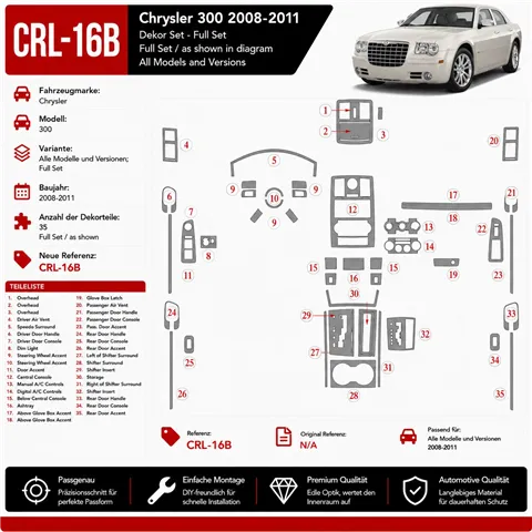 Chrysler 300 2008-in poi set completo kit rivestimento cruscotto e interni 3D