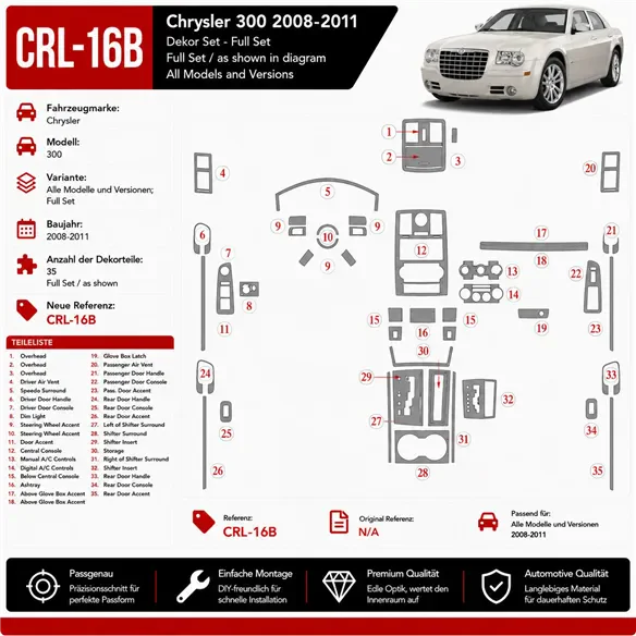 Chrysler 300 2008-in poi set completo kit rivestimento cruscotto e interni 3D